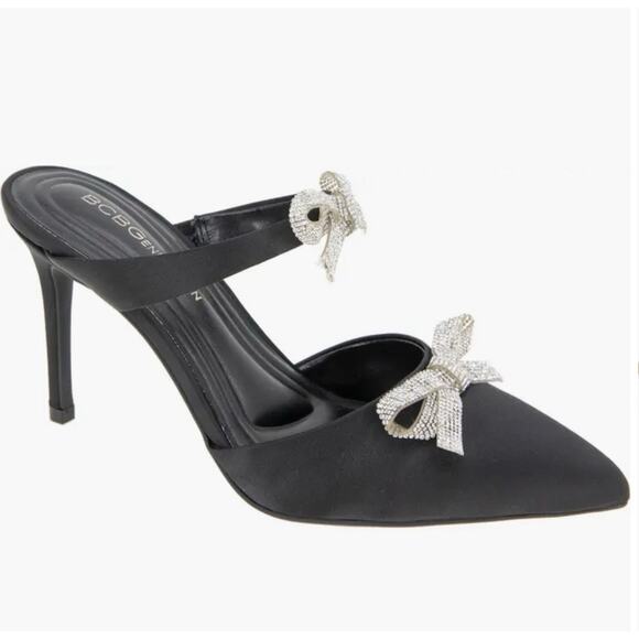 BCBGeneration Size 11 Bardia Black Rhinestone Bows Dress Shoes Mules Heels - Picture 1 of 5